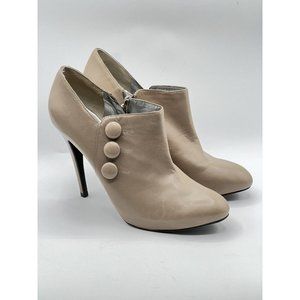 Guess by Marciano Taupe Heel Shoe Side Zip Boots Button Accent Womens Size 9.5 M